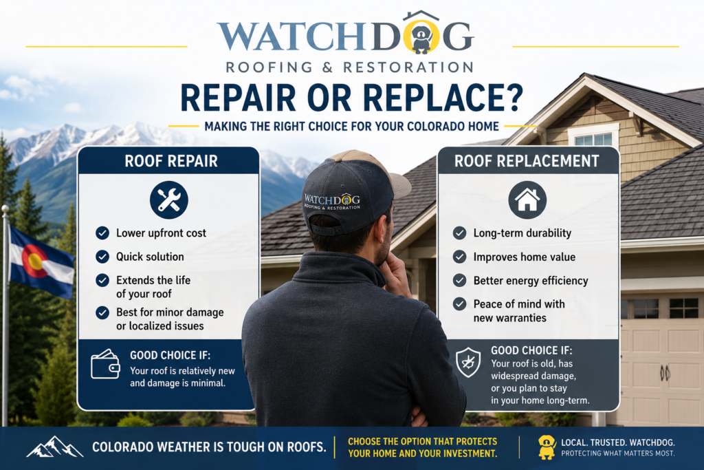 Colorado homeowner deciding between roof repair and replacement