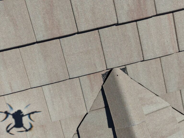 Drone inspection over a concrete tile roof in Castle Rock, May 2026